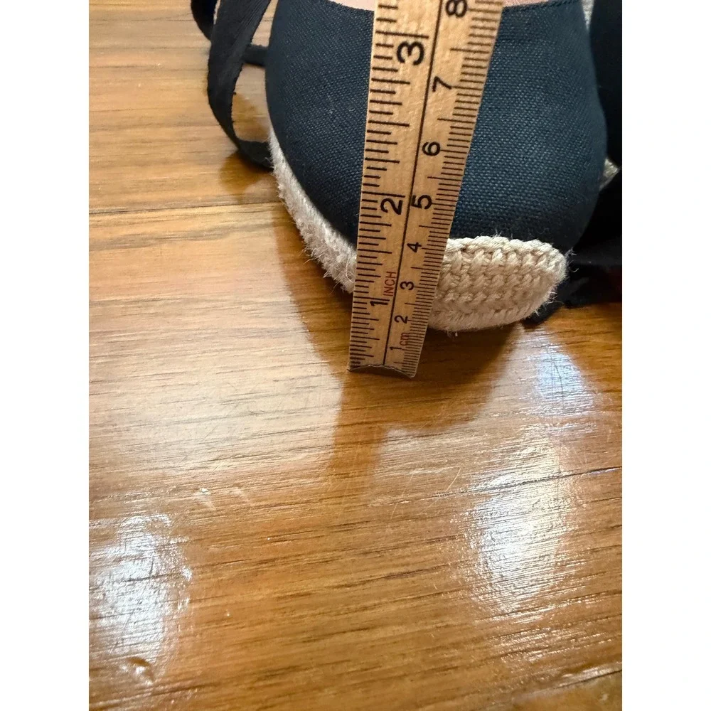 J.Crew Black Canvas Ankle Tie Espadrille Wedge Sandals Womens 9 Closed Toe